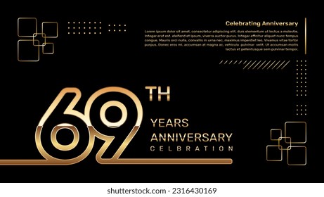 69 year anniversary template design with gold color and double line numbers, vector template