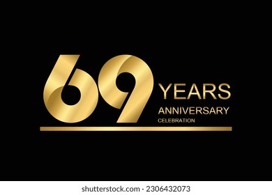Plantilla de banner vectorial de 69 años. icono dorado aislado en fondo negro.