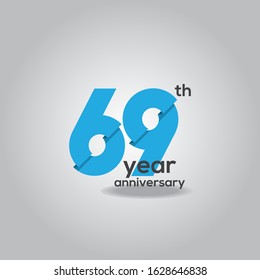 69 Years Anniversary Celebration Blue and White Vector Template Design Illustration