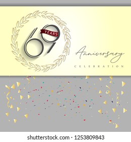 69 years anniversary celebration gray color with a gold and gray background, for greeting cards