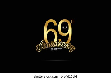 69 years anniversary celebration logotype. anniversary logo with golden Ribbons isolated on black backgrounds, for Birthdays, Invitation, Banner Card - Vector