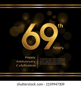 69 years anniversary celebration logotype with gold color, for booklet, leaflet, magazine, brochure poster, banner, web, invitation or greeting card. Vector illustrations.