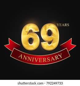 69 years anniversary celebration logotype black background.