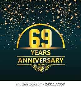 69 years anniversary and celebration templates logo design golden and silver with dark blue background