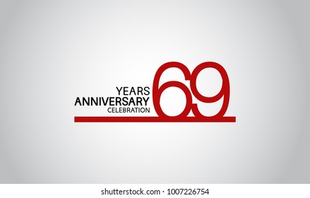 69 years anniversary design with simple line red color isolated on white background for celebration