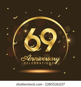 69 years anniversary Half moon anniversary with confetti and a light gold effect on a black and brown background
