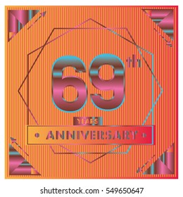 69 years anniversary logo celebration with ring and ribbon. Greeting card and cover template.