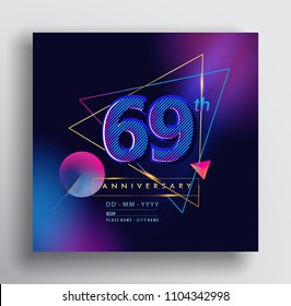 69 Years Anniversary Logo with Colorful Galactic background, Vector Design Template Elements for Invitation Card and Poster Your Birthday Celebration.