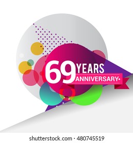 69 years Anniversary logo, Colorful geometric background vector design template elements for your birthday celebration.