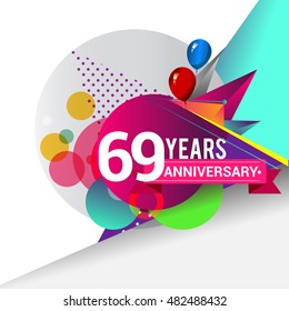 69 years Anniversary logo, Colorful geometric background vector design template elements for your birthday celebration.