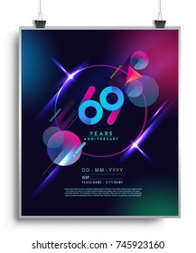 69 Years Anniversary Logo With Colorful Galactic Background, Vector Design Template Elements For Invitation Card And Poster Your Birthday Celebration.