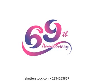 69 years anniversary logotype. 69th Anniversary template design for Creative poster, flyer, leaflet, invitation card