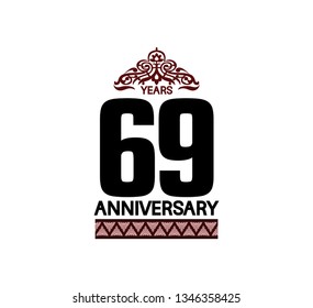 69 years anniversary logotype brown color with traditional ornament isolated on white background