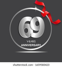 69 years anniversary logotype design with red ribbon, Vector template for celebration company event, greeting card, and invitation card