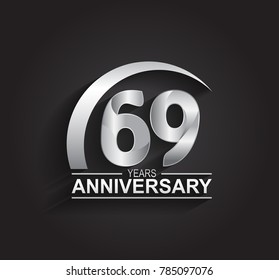 69 years anniversary logotype design with silver color isolated on black background for company celebration