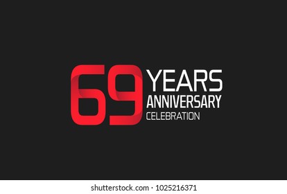 69 years anniversary logotype simple design with red and white color isolated on black background