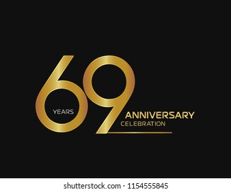 69 years anniversary logotype with single line golden and silver color for celebration