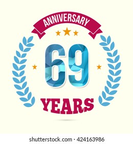 69 Years Anniversary with Low Poly Design and Laurel Ornaments
