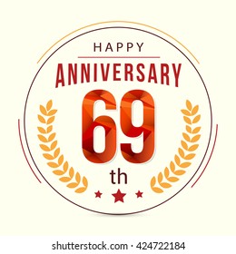 69 Years Anniversary with Low Poly Design and Laurel Ornaments