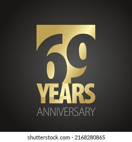 69 Years Anniversary negative space numbers gold black logo icon banner