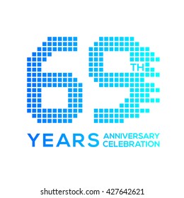 69 years anniversary with a pixels digital,technology logo
