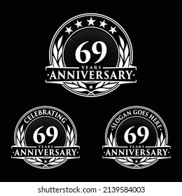 69 Jahre Jubiläum. 69. Kollektion des Feierlichen Logos. Vektorgrafik und Illustration. 