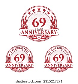 Se cumplen 69 años. 69.ª colección de logo de la celebración. Vector e ilustración. 