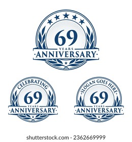 Se cumplen 69 años. 69.ª colección de logo de la celebración. Vector e ilustración. 