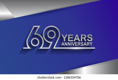 69 years anniversary silver color line style isolated on blue background