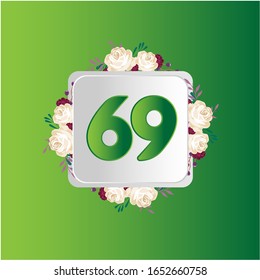 69 años. Tarjeta de saludo decorativa floral para celebración