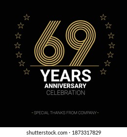 69 years anniversary vector icon, logo. Graphic design element with number and text composition for 69th anniversary.