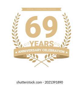 Icono vectorial de 69 años, logotipo. Elemento de diseño gráfico con número y composición de texto para el 69º aniversario