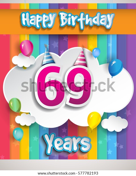 69 Years Birthday Celebration Balloons Clouds Stock Vector (Royalty ...