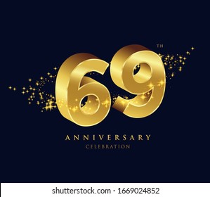 69 years golden 3D anniversary celebration logo vector.