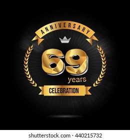 69 Years golden anniversary logo, low poly design number