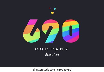 690 creative color green orange blue magenta pink number digit company logo vector icon spectrum