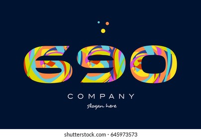 690 number digit numeral logo colored colorful rainbow acrylic modern creative vector icon design template