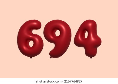 694 3d number balloon made of realistic metallic air balloon 3d rendering. 3D Red helium balloons for sale decoration Party Birthday, Celebrate anniversary, Wedding Holiday. Vector illustration