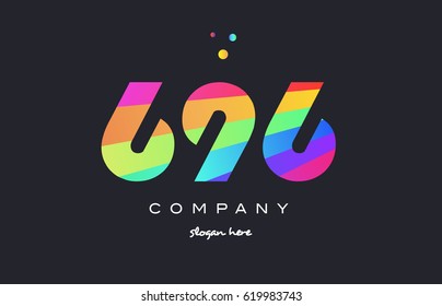 696 creative color green orange blue magenta pink number digit company logo vector icon spectrum