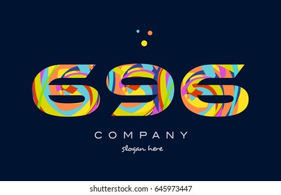 696 number digit numeral logo colored colorful rainbow acrylic modern creative vector icon design template