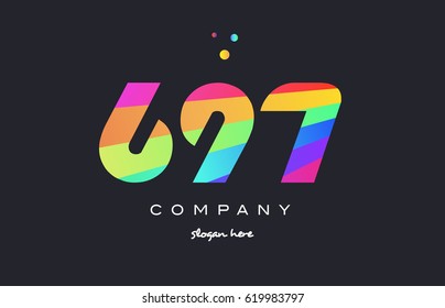 697 creative color green orange blue magenta pink number digit company logo vector icon spectrum