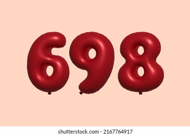 698 3d number balloon made of realistic metallic air balloon 3d rendering. 3D Red helium balloons for sale decoration Party Birthday, Celebrate anniversary, Wedding Holiday. Vector illustration