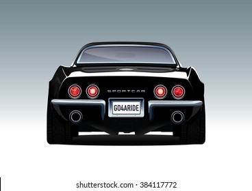 69s black \ muscle car. Vector EPS10 isolated, separated layers.