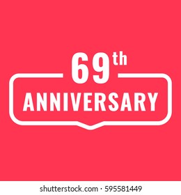 69th anniversary. Badge icon, logo. Flat vector illustration on red background. Can be used for birthday, wedding or company event.