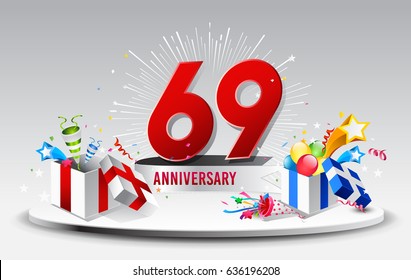 69th Anniversary celebration background. stock vector template