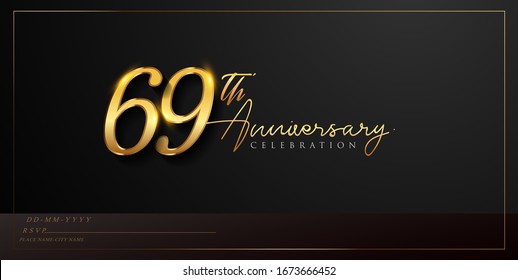 69th anniversary celebration logotype with handwriting golden color elegant design isolated on black background. vector anniversary for celebration, invitation card, and greeting card.