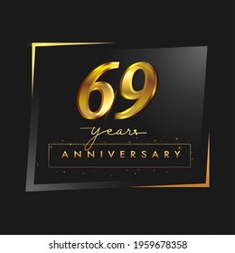 69th anniversary celebration logotype with handwriting golden color elegant design isolated on black background. vector anniversary for celebration, invitation card, and greeting card.