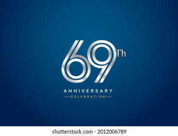 69th anniversary celebration logotype with linked number silver color isolated on blue color. vector anniversary for celebration, invitation card, and greeting card