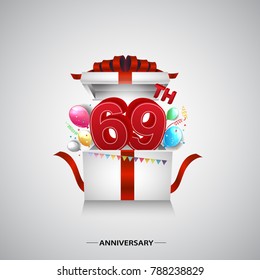 69th anniversary design with red number inside gift box isolated on white background for celebration event