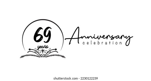 69th anniversary flat black color logotype style with hand lettering on white background
